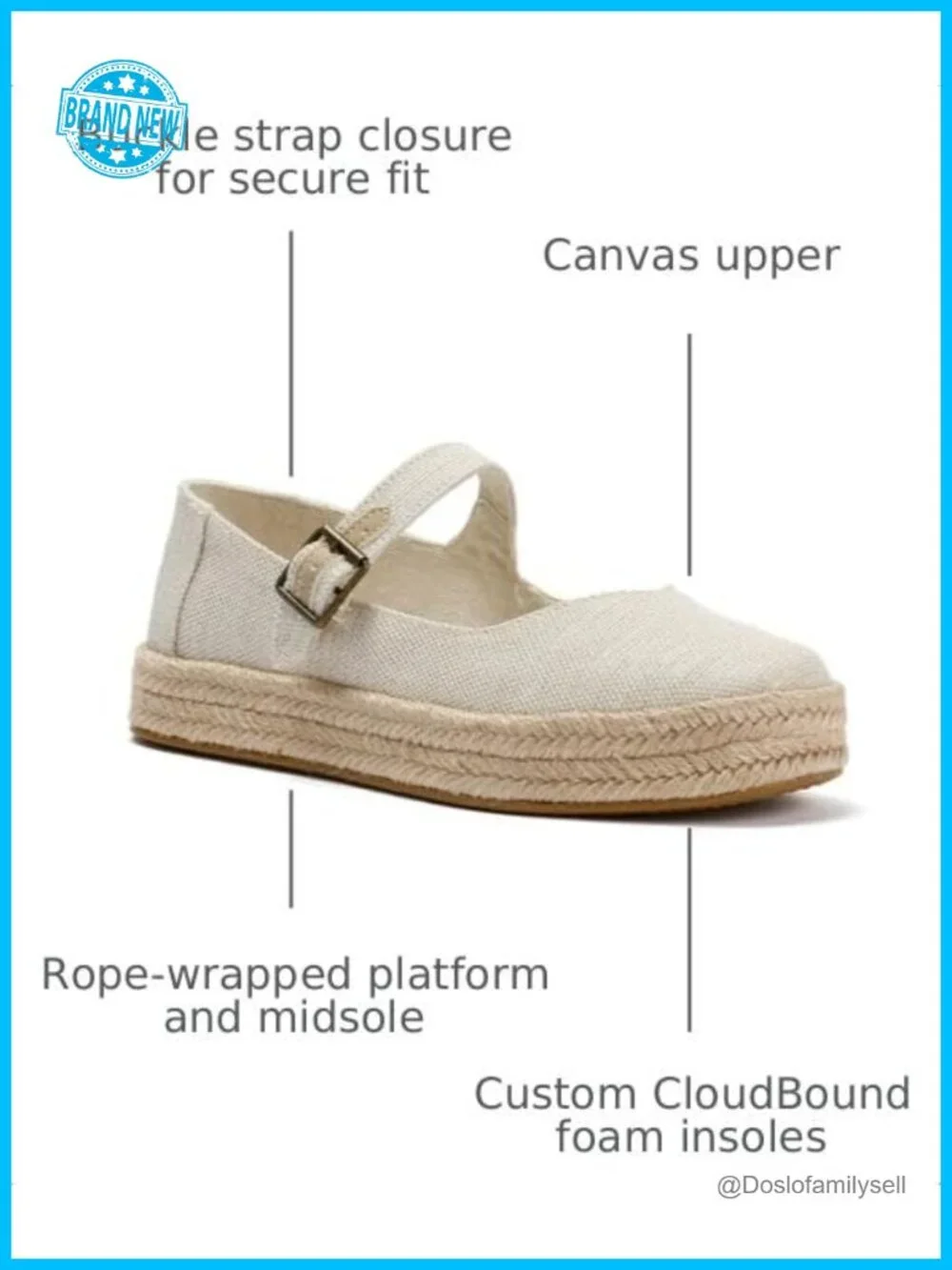 Canvas Espadrille Mary Jane Flats with Buckle - No Heel